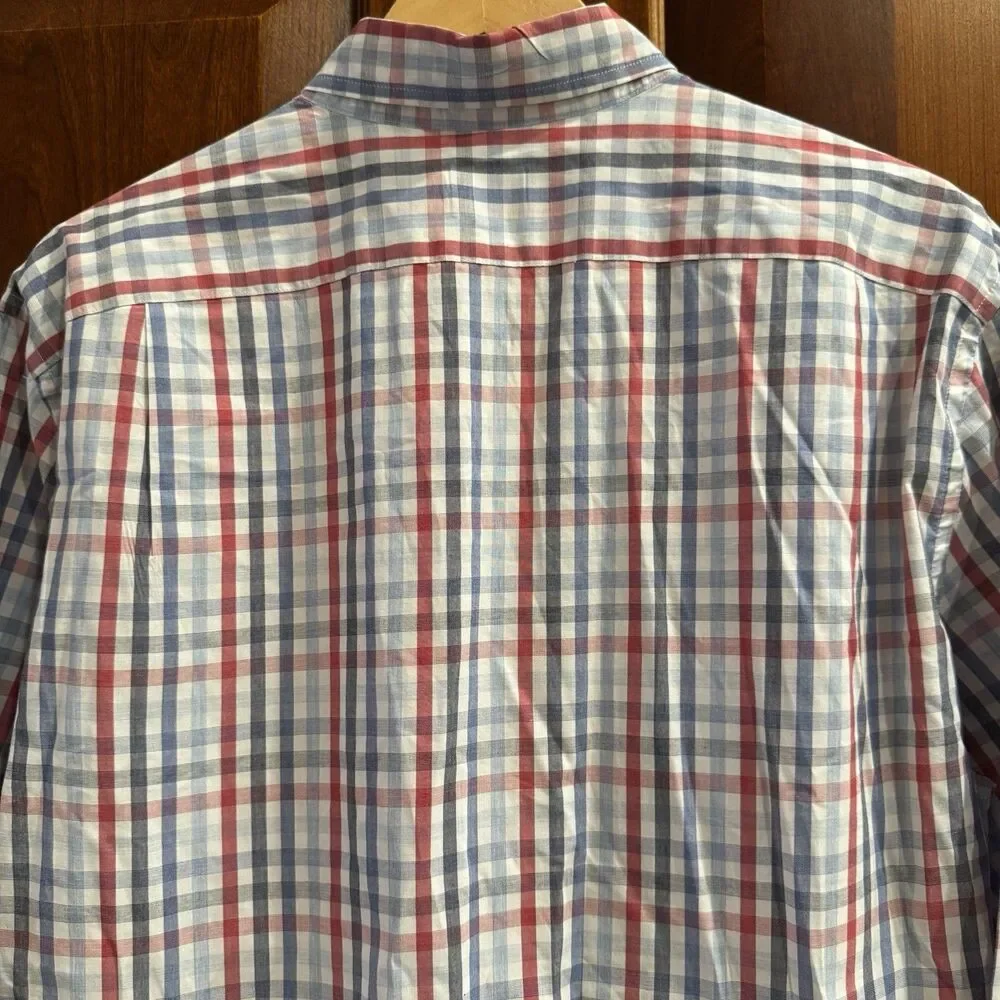 J.Crew Flex Washed Plaid Button Down Shirt Red Blue White Gingham Shirt XL